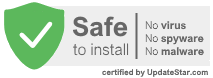 Safe to install — No virus, No spyware, No malware — certified by UpdateStar