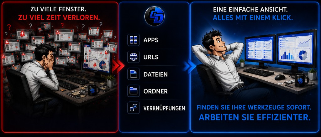 Ctrl Deck Illustration — von zu vielen Fenstern zu einer einfachen Ansicht