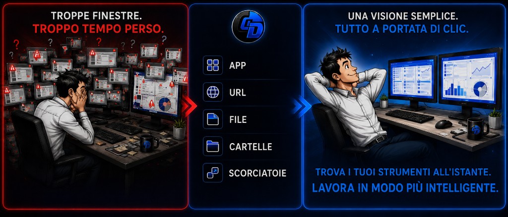 Illustrazione Ctrl Deck — da troppe finestre a una visione semplice