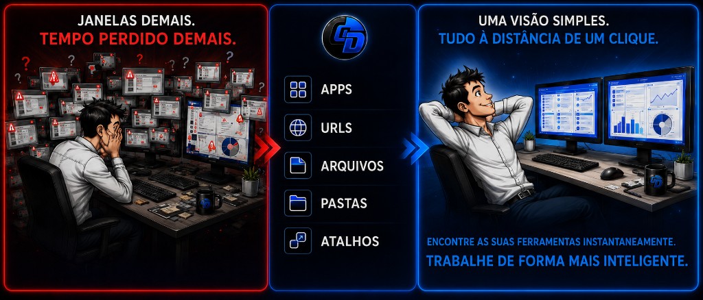 Ilustração Ctrl Deck — de demasiadas janelas a uma visão simples